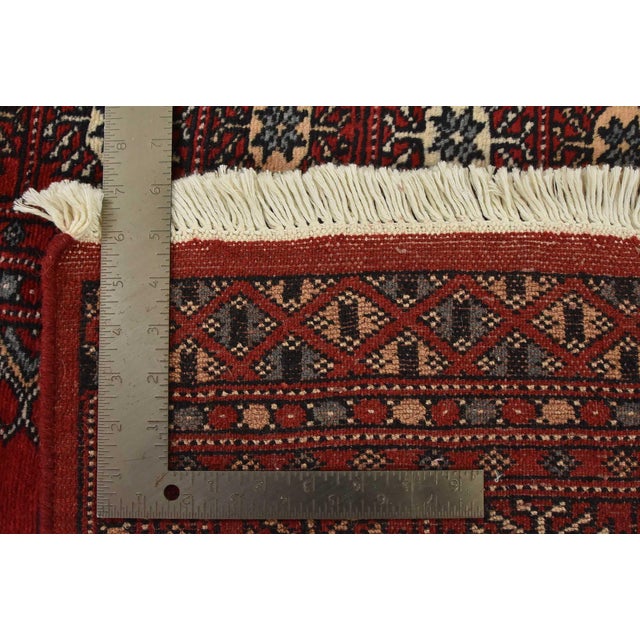 Bokhara Rug 4’1” X 6′ Red Wool Tribal Hand-Knotted Oriental Carpet For Sale - Image 12 of 12