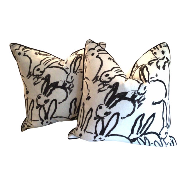 Contemporary Hunt Slonem "Bunny Hutch" in Black & White 20" Pillow - Single For Sale - Image 3 of 5
