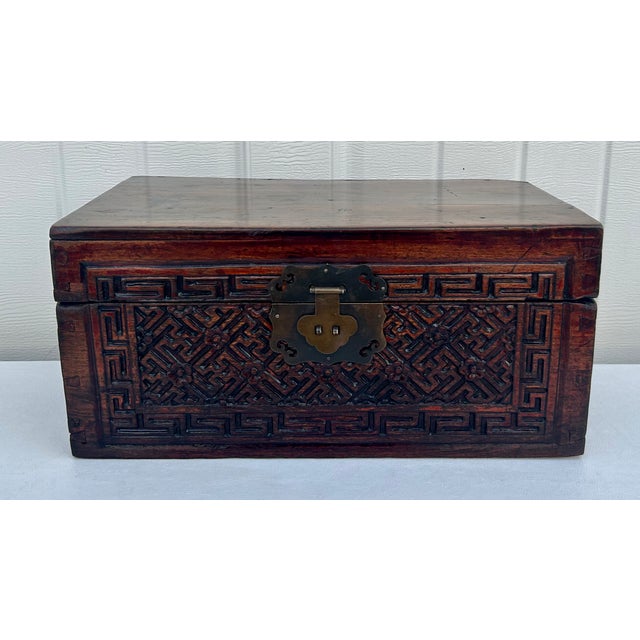 Antique (1890's) Box has a Chinese Style. Made of Wood. Carved Wood. The Measurements: 15"W x 9"D x 7"H. Flat Rate...