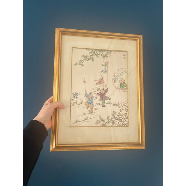 Japanese Rare 1950's Framed Cut Postal Stamps on Silk For Sale - Image 3 of 12