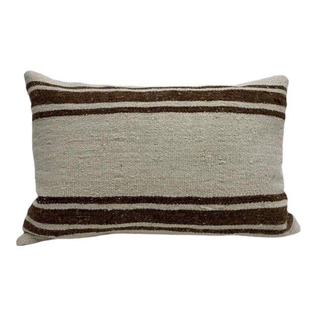 Turkish Hemp Pillow Cushion Natural Beige Brown Pillow Cushion Cover 16" x 24" For Sale
