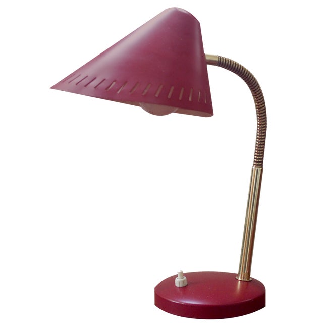 Mid-Century French Red Brass Gooseneck Table Lamp, 1950s For Sale