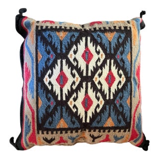 Vintage Handwoven Wool Kilim Accent Pillow With Geometric Diamond Pattern For Sale
