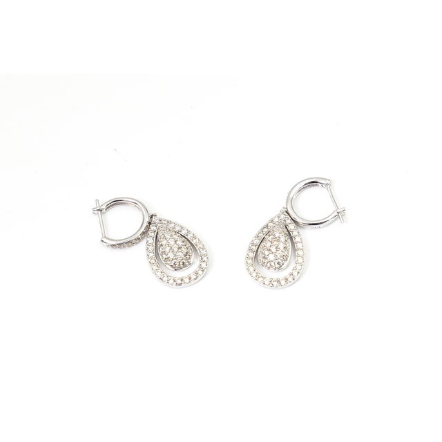 Transparent Pave Diamond Teardrop Drop Dangling 18k White Gold Earrings - 2 Pieces For Sale - Image 8 of 9