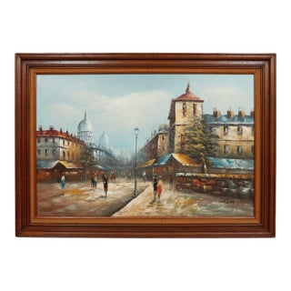 Ensor Signed European Street Scene Oil on Canvas For Sale