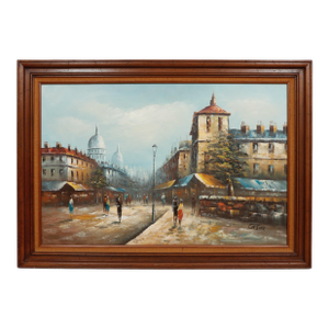 Ensor Signed European Street Scene Oil on Canvas
