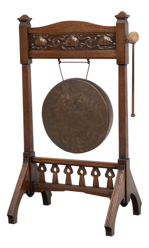 Arts & Crafts Oak & Copper Floor-Standing Dinner Gong attributed to Shapland and Petter, 1890s