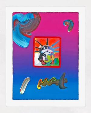 Peter Max Liberty Head (Unique Mixed Media on Paper), 2009