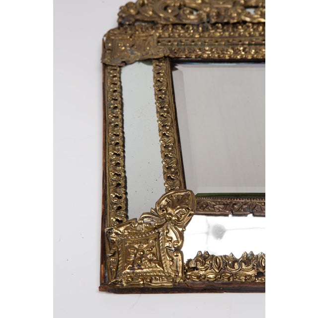 Antique French Embossed Brass Mirror with Crest, 1800s For Sale - Image 6 of 9