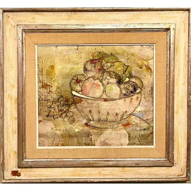 Lazzaro Donati, Italian Modernist Surrealist Bowl Of Fruit Still Life Oil Painting La Fruttiera, 1961 For Sale - Image 10 of 10