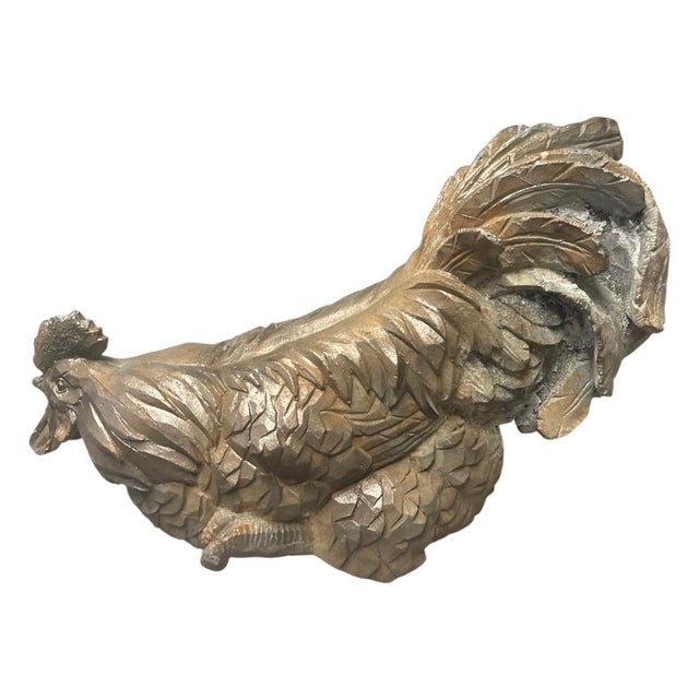 2000 - 2009 Vintage Cast Iron Nesting Rooster Sculpture – Rustic Gray & Rust Patina For Sale - Image 5 of 12