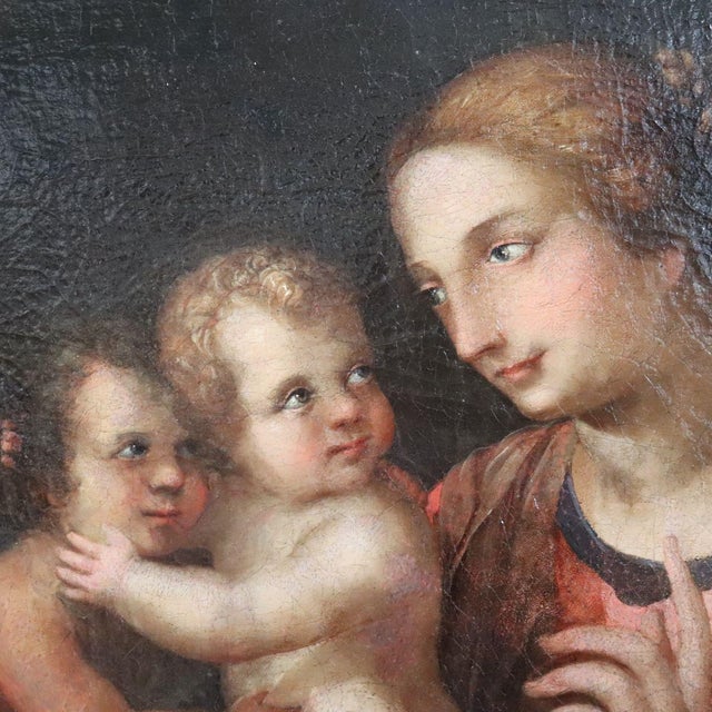 Madonna with Child Jesus and the Infant Saint John the Baptist, 18th Century, Oil Painting on Canvas For Sale - Image 7 of 16