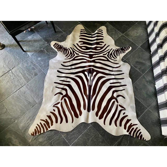 1990s Zebra Print Natural Brazilian Cowhide 70" X 85" For Sale - Image 5 of 5