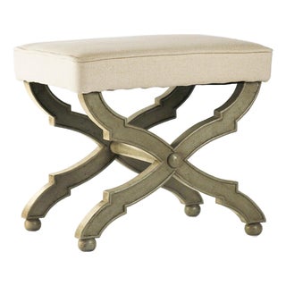 Crescenzo Accent Bench - Natural Hemp Linen / Olive Painted Frame For Sale