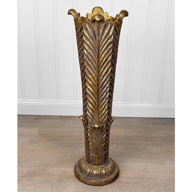 Vintage Hollywood Regency Rococo Palm Leaf Floor Urn Vase - 28" For Sale - Image 4 of 10