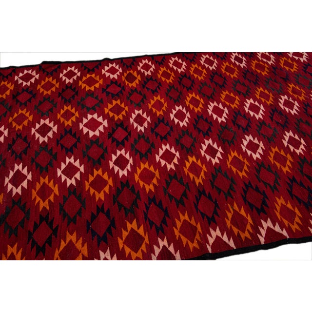 1960s Red Vintage Kilim Handmade Flatweave Tribal Motif Wool Runner For Sale - Image 5 of 10