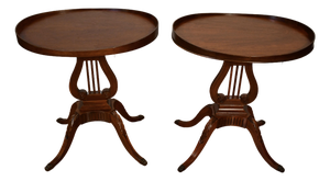 1940s Mersman Duncan Phyfe Style Mahogany Lyre Base Pair of Side Tables / End Tables