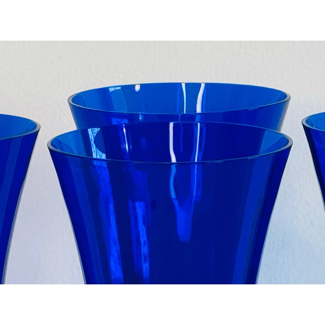 1930s Art Deco Style Cobalt Parfait Glass Stems- Set of 4 For Sale - Image 4 of 6