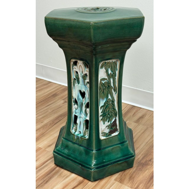Green Vintage Majolica Style Garden Stool For Sale - Image 8 of 12