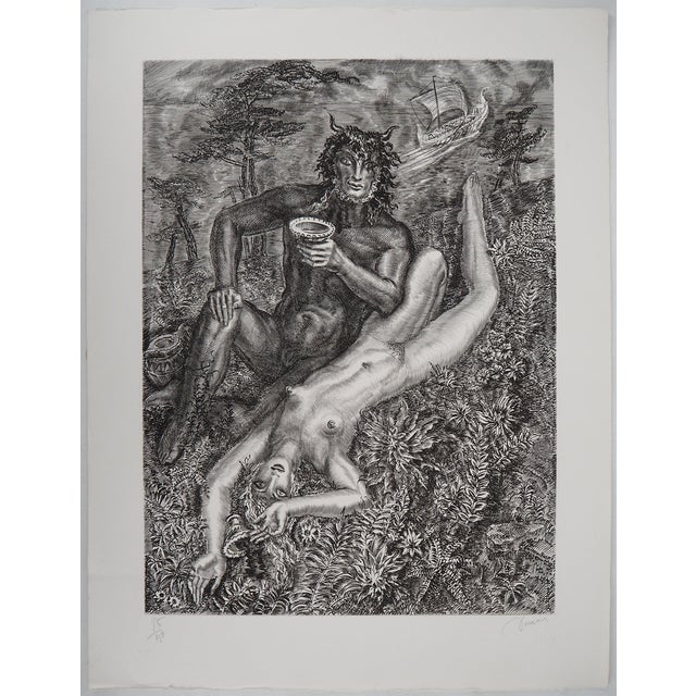 Albert Decaris, Woman and Fauna, Original Engraving For Sale