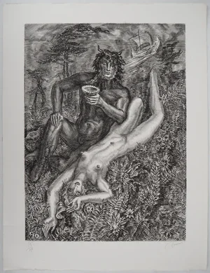 Albert Decaris, Woman and Fauna, Original Engraving