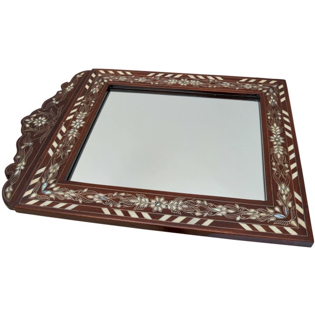Late 20th Century Vintage Handcrafted Mother-of-Pearl Inlaid Mirror With Moorish Marquetry For Sale - Image 5 of 8
