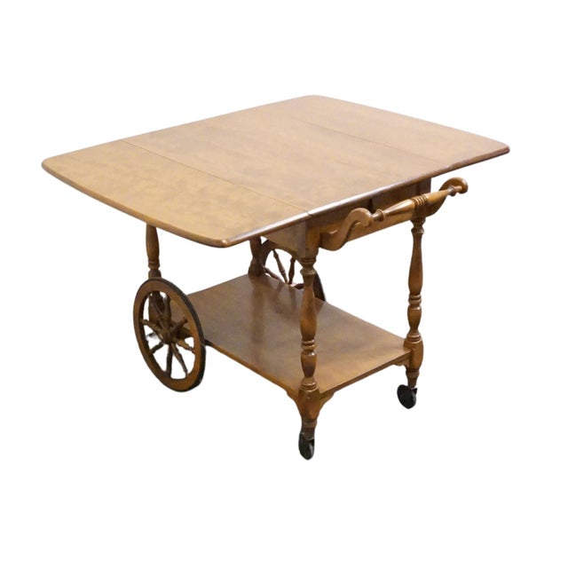 Ethan Allen Heirloom Nutmeg Maple Colonial Early American 41" Accent Drop Leaf Server / Tea Cart 10-6085 For Sale - Image 14 of 15