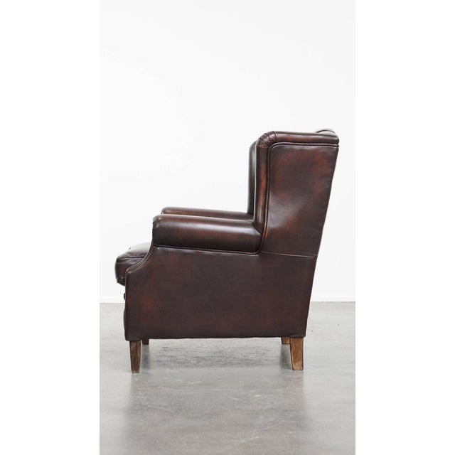 1990s English-Style Wing Chair in Cowhide Leather For Sale - Image 5 of 14