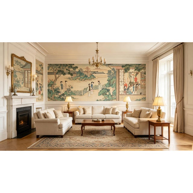 36" * H108"/Panel* 4ps, Qing Dynasty Style Court-Lady Wallpaper, Dream of the Red Chamber Wallpaper For Sale