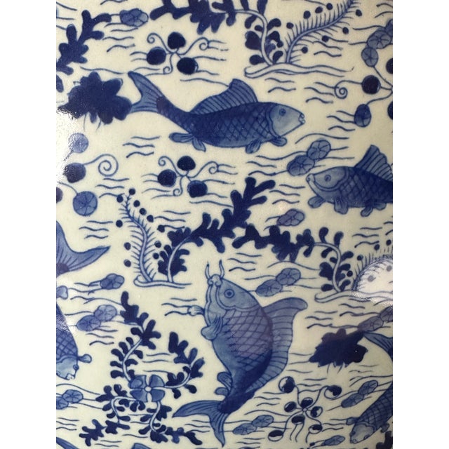 Pair of 1950s Blue & White Koi Fish Vases Chairish