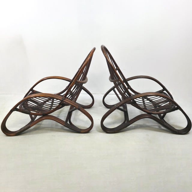 Brown Rattan Lounge Chairs by Tito Agnoli, 1960s, Set of 2 For Sale - Image 8 of 8