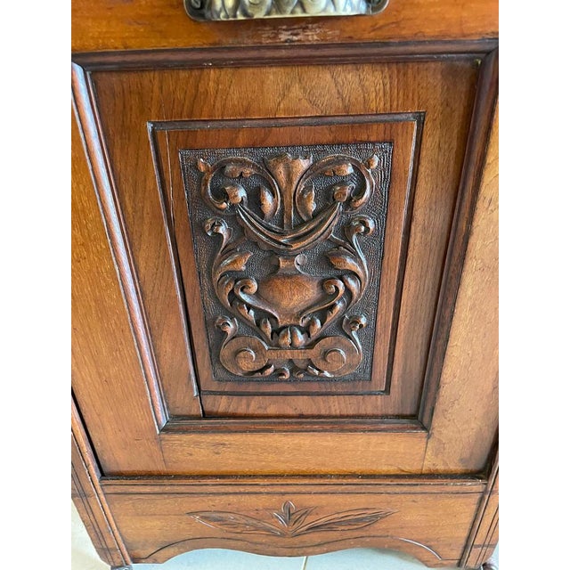 Wood Antique Victorian Quality Carved Walnut Coal Box, 1880s For Sale - Image 7 of 14