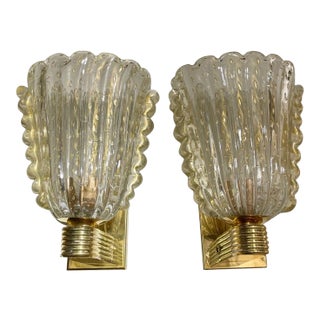 Modern Murano Glass and Brass Gold Cup Sconces - A Pair For Sale