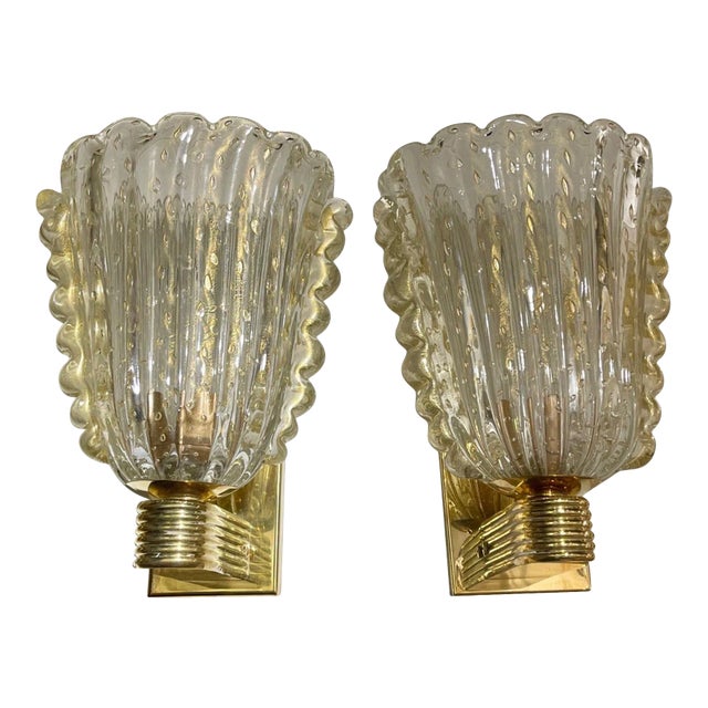 Modern Murano Glass and Brass Gold Cup Sconces - A Pair For Sale
