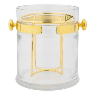 Guzzini Crystal and Gold Plate Barware Champagne Ice Bucket Cooler, circa 1970 For Sale