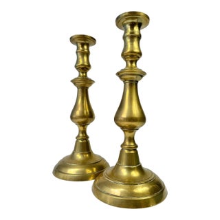1840s Antique English Brass Candlesticks - A Pair For Sale