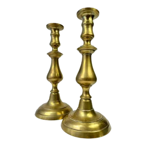 1840s Antique English Brass Candlesticks - A Pair