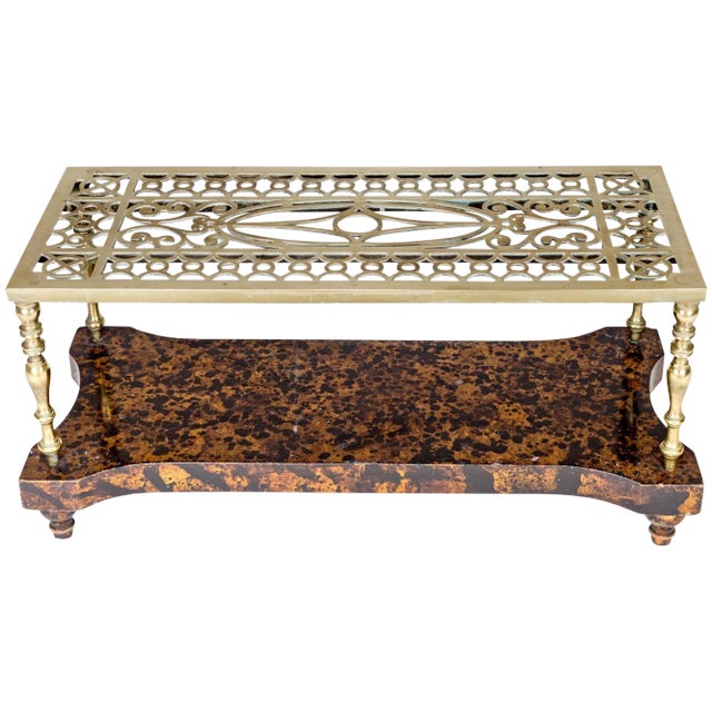 Brass Trivet Coffee Table on Faux Tortoiseshell Base For Sale