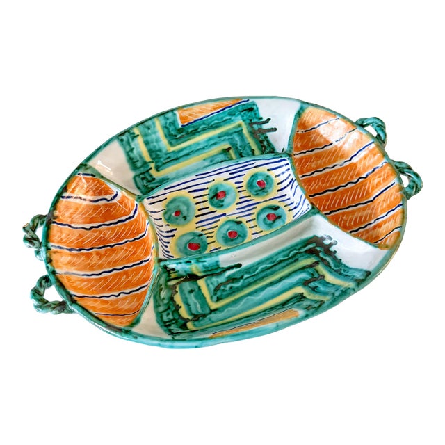 1950s Italian Majolica Divided Serving Platter by Tito Corti For Sale