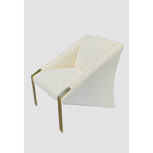 1980s Andree Putman Postmodern Sculptural Triangle Brass Lounge Chair With Gold Sparkles For Sale - Image 12 of 12