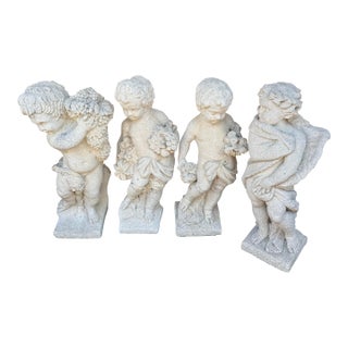 Vintage Regency Concrete Four Seasons Statues - Set of Four For Sale