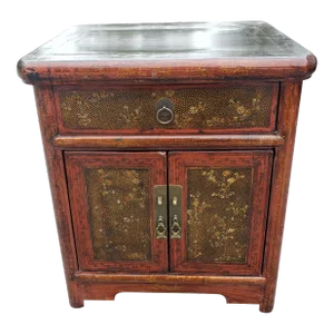 1870s Red Lacquered and Shark Skin Decorated Yumu Wood Side Cabinet