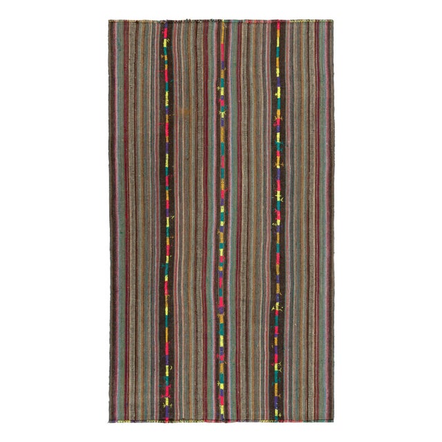 Textile 1950s Vintage Chaput Kilim Rug in Polychromatic Stripe Pattern, Beige-Brown For Sale - Image 7 of 7