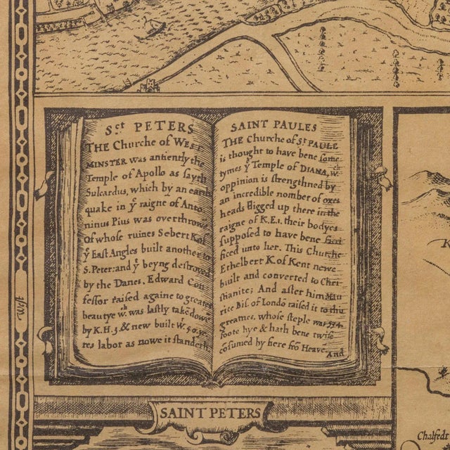 Vintage County Map, Middlesex, English, Framed 16th Century Print, John Norden For Sale - Image 9 of 12