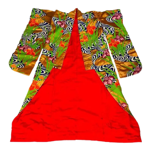 Embroidered Red and Green Japanese Silk Ceremonial Kimono, 1940's