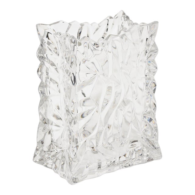 Vintage Rosenthal Crystal Crushed Paper Bag Glass Vase For Sale
