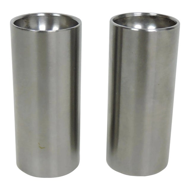 1960s Arne Jacobsen Cylinda Danish Modern Stainless Steel Salt & Pepper Shakers- a Pair For Sale