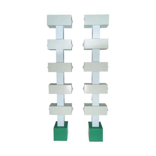 Green Illuminated Totems in Lacquered Steel, Italy, 1990, Set of 2 For Sale - Image 8 of 8