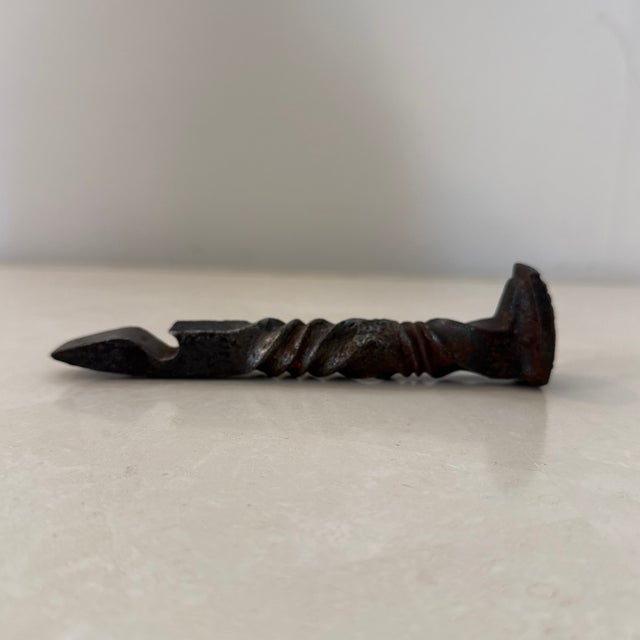Vintage Industrial Forged Railroad Tie Iron Bottle Opener For Sale - Image 6 of 6
