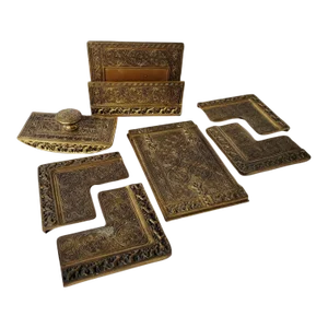 Tiffany Studios Gilt Bronze Venetian Pattern Desk Set - 7 Pieces